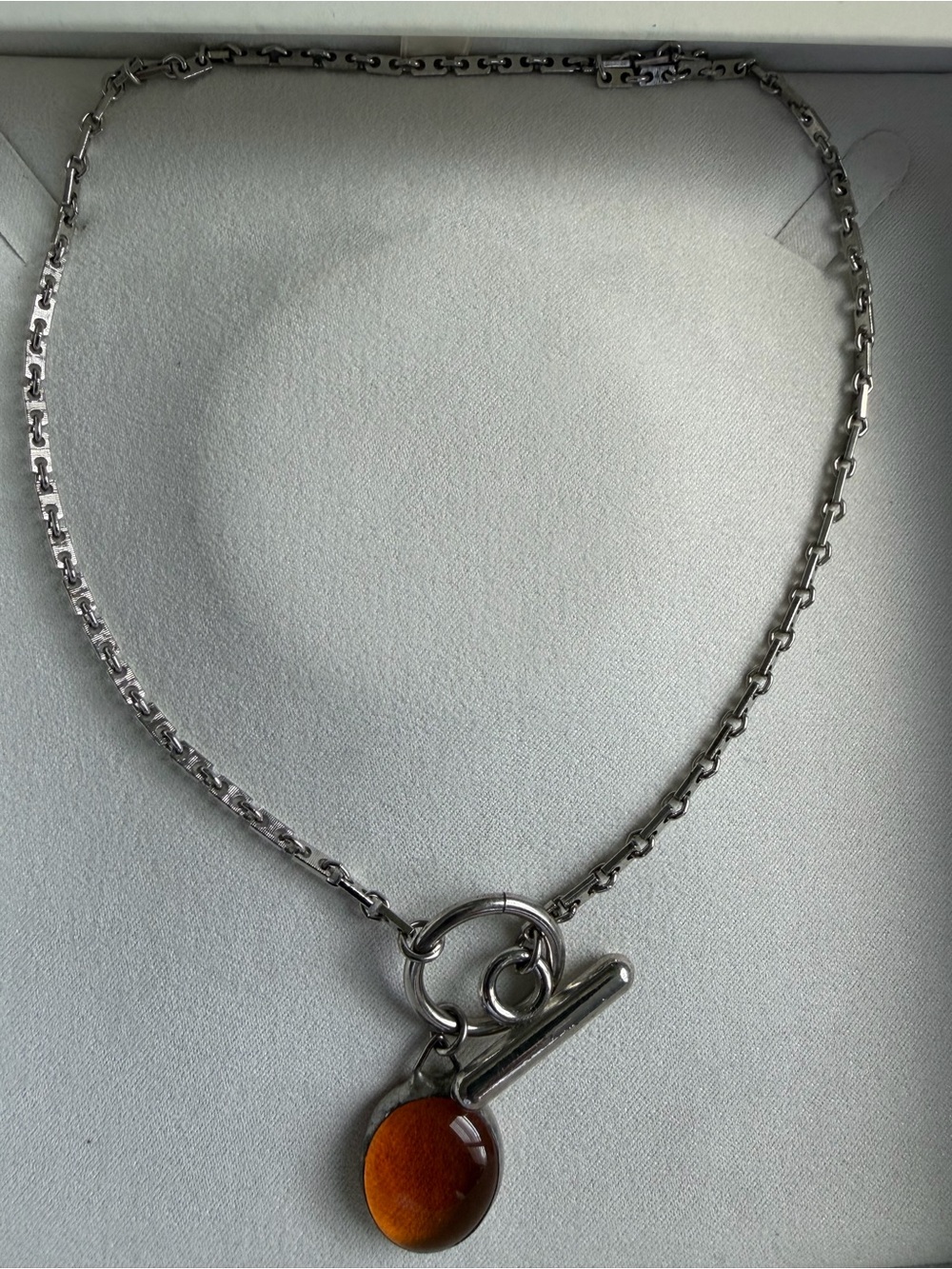 Silvertone Faux Amber Toggle Necklace